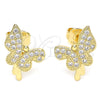 Arete Dormilona 02.94.0127 Oro Laminado, Diseño de Mariposa, con Blanca Micro Pave, Pulido, Tono Dorado