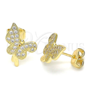 Arete Dormilona 02.94.0127 Oro Laminado, Diseño de Mariposa, con Blanca Micro Pave, Pulido, Tono Dorado