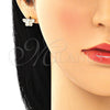 Arete Dormilona 02.94.0128 Oro Laminado, Diseño de Mariposa, con Blanca Micro Pave, Pulido, Tono Dorado