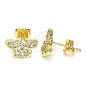 Arete Dormilona 02.94.0128 Oro Laminado, Diseño de Mariposa, con Blanca Micro Pave, Pulido, Tono Dorado