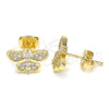Arete Dormilona 02.94.0128 Oro Laminado, Diseño de Mariposa, con Blanca Micro Pave, Pulido, Tono Dorado