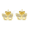 Arete Dormilona 02.94.0132 Oro Laminado, Diseño de Mariposa, con Blanca Micro Pave, Pulido, Tono Dorado