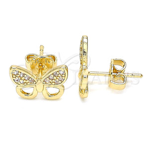 Arete Dormilona 02.94.0132 Oro Laminado, Diseño de Mariposa, con Blanca Micro Pave, Pulido, Tono Dorado