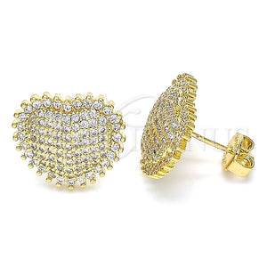 Arete Dormilona 02.156.0407 Oro Laminado, Diseño de Corazón, con Blanca Micro Pave, Pulido, Tono Dorado