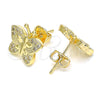Arete Dormilona 02.156.0408 Oro Laminado, Diseño de Mariposa, con Blanca Micro Pave, Pulido, Tono Dorado