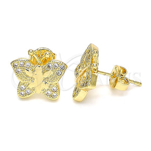Arete Dormilona 02.156.0408 Oro Laminado, Diseño de Mariposa, con Blanca Micro Pave, Pulido, Tono Dorado