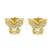 Arete Dormilona 02.156.0411 Oro Laminado, Diseño de Mariposa, con Blanca Micro Pave, Pulido, Tono Dorado