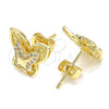 Arete Dormilona 02.156.0411 Oro Laminado, Diseño de Mariposa, con Blanca Micro Pave, Pulido, Tono Dorado