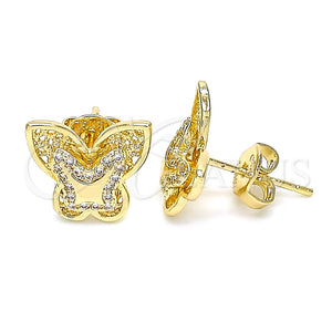 Arete Dormilona 02.156.0411 Oro Laminado, Diseño de Mariposa, con Blanca Micro Pave, Pulido, Tono Dorado