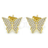 Arete Dormilona 02.156.0413 Oro Laminado, Diseño de Mariposa, con Blanca Micro Pave, Pulido, Tono Dorado