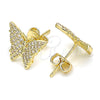 Arete Dormilona 02.156.0413 Oro Laminado, Diseño de Mariposa, con Blanca Micro Pave, Pulido, Tono Dorado