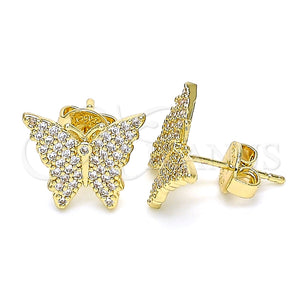 Arete Dormilona 02.156.0413 Oro Laminado, Diseño de Mariposa, con Blanca Micro Pave, Pulido, Tono Dorado