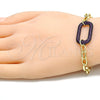 Pulsera Elegante 03.341.0052.2.07 Oro Laminado, Diseño de Paperclip, con Rubi Micro Pave, Pulido, Rodinado Negro (06 MM Thickness, 7 Inches Length)
