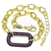 Pulsera Elegante 03.341.0052.2.07 Oro Laminado, Diseño de Paperclip, con Rubi Micro Pave, Pulido, Rodinado Negro (06 MM Thickness, 7 Inches Length)