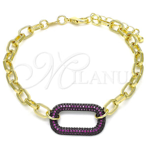 Pulsera Elegante 03.341.0052.2.07 Oro Laminado, Diseño de Paperclip, con Rubi Micro Pave, Pulido, Rodinado Negro (06 MM Thickness, 7 Inches Length)