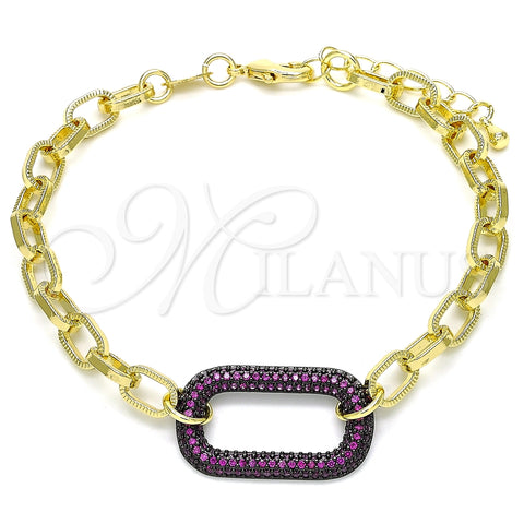 Pulsera Elegante 03.341.0052.2.07 Oro Laminado, Diseño de Paperclip, con Rubi Micro Pave, Pulido, Rodinado Negro (06 MM Thickness, 7 Inches Length)