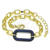 Pulsera Elegante 03.341.0052.3.07 Oro Laminado, Diseño de Paperclip, con Zafiro Azul Micro Pave, Pulido, Rodinado Negro (06 MM Thickness, 7 Inches Length)