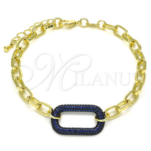 Pulsera Elegante 03.341.0052.3.07 Oro Laminado, Diseño de Paperclip, con Zafiro Azul Micro Pave, Pulido, Rodinado Negro (06 MM Thickness, 7 Inches Length)
