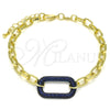 Pulsera Elegante 03.341.0052.3.07 Oro Laminado, Diseño de Paperclip, con Zafiro Azul Micro Pave, Pulido, Rodinado Negro (06 MM Thickness, 7 Inches Length)