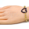 Pulsera Elegante 03.341.0054.2.07 Oro Laminado, Diseño de Paperclip y Corazón, con Granate Micro Pave, Pulido, Rodinado Negro (06 MM Thickness, 7 Inches Length)