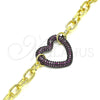 Pulsera Elegante 03.341.0054.2.07 Oro Laminado, Diseño de Paperclip y Corazón, con Granate Micro Pave, Pulido, Rodinado Negro (06 MM Thickness, 7 Inches Length)