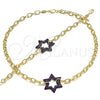 Collar y Pulsera 06.341.0003.2 Oro Laminado, Diseño de Paperclip y Estrella de Davi, con Rubi Micro Pave, Pulido, Rodinado Negro