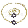 Collar y Pulsera 06.341.0003.2 Oro Laminado, Diseño de Paperclip y Estrella de Davi, con Rubi Micro Pave, Pulido, Rodinado Negro