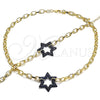 Collar y Pulsera 06.341.0003.3 Oro Laminado, Diseño de Paperclip y Estrella de Davi, con Zafiro Azul Micro Pave, Pulido, Rodinado Negro