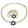 Collar y Pulsera 06.341.0003.3 Oro Laminado, Diseño de Paperclip y Estrella de Davi, con Zafiro Azul Micro Pave, Pulido, Rodinado Negro