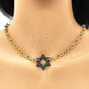 Collar y Pulsera 06.341.0003.4 Oro Laminado, Diseño de Paperclip y Estrella de Davi, con Verde Micro Pave, Pulido, Rodinado Negro