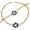 Collar y Pulsera 06.341.0003.4 Oro Laminado, Diseño de Paperclip y Estrella de Davi, con Verde Micro Pave, Pulido, Rodinado Negro