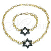 Collar y Pulsera 06.341.0003.4 Oro Laminado, Diseño de Paperclip y Estrella de Davi, con Verde Micro Pave, Pulido, Rodinado Negro