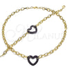 Collar y Pulsera 06.341.0004.2 Oro Laminado, Diseño de Paperclip y Corazón, con Micro Pave Rubi, Pulido, Rodinado Negro