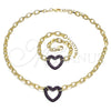 Collar y Pulsera 06.341.0004.2 Oro Laminado, Diseño de Paperclip y Corazón, con Micro Pave Rubi, Pulido, Rodinado Negro