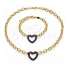 Collar y Pulsera 06.341.0004.2 Oro Laminado, Diseño de Paperclip y Corazón, con Micro Pave Rubi, Pulido, Rodinado Negro