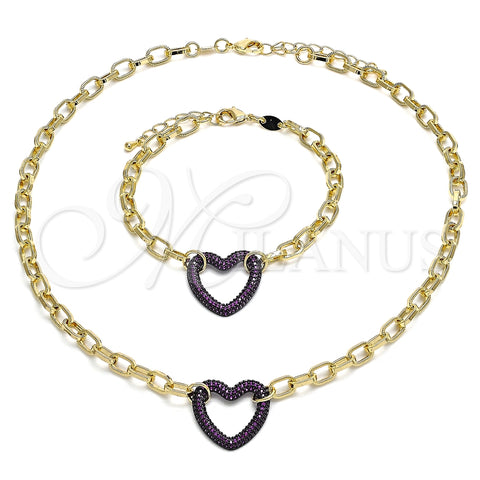 Collar y Pulsera 06.341.0004.2 Oro Laminado, Diseño de Paperclip y Corazón, con Rubi Micro Pave, Pulido, Rodinado Negro