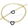Collar y Pulsera 06.341.0004.3 Oro Laminado, Diseño de Paperclip y Corazón, con Micro Pave Zafiro Azul, Pulido, Rodinado Negro