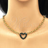 Collar y Pulsera 06.341.0004.4 Oro Laminado, Diseño de Paperclip y Corazón, con Verde Micro Pave, Pulido, Rodinado Negro