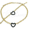 Collar y Pulsera 06.341.0004.4 Oro Laminado, Diseño de Paperclip y Corazón, con Verde Micro Pave, Pulido, Rodinado Negro
