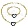 Collar y Pulsera 06.341.0004.4 Oro Laminado, Diseño de Paperclip y Corazón, con Verde Micro Pave, Pulido, Rodinado Negro