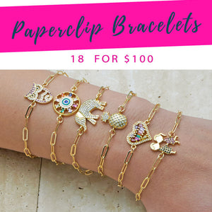 Kit Surtido de 18 Pulseras Paperclip de Oro Laminado al por mayor — SKU 132992