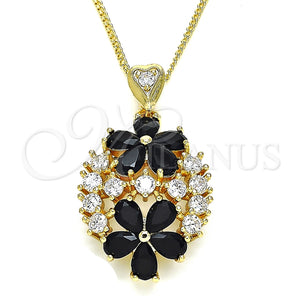 Collares con Dije 04.346.0013.2.20 Oro Laminado, Diseño de Flor, con Negro and Blanca Zirconia Cubica, Pulido, Tono Dorado (02 MM Thickness, 20 Inches Length)