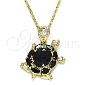 Collares con Dije 04.346.0010.2.20 Oro Laminado, Diseño de Tortuga, con Negro and Blanca Zirconia Cubica, Pulido, Tono Dorado (02 MM Thickness, 20 Inches Length)