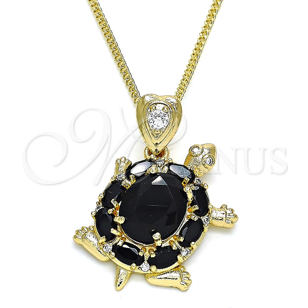 Collares con Dije 04.346.0010.2.20 Oro Laminado, Diseño de Tortuga, con Negro and Blanca Zirconia Cubica, Pulido, Tono Dorado (02 MM Thickness, 20 Inches Length)
