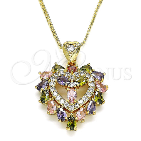 Collares con Dije 04.346.0002.2.20 Oro Laminado, Diseño de Corazón, con Multicolor Zirconia Cubica, Pulido, Tono Dorado (02 MM Thickness, 20 Inches Length)