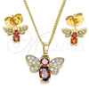 Juego de Arete y Dije de Adulto 10.210.0122.3 Oro Laminado, Diseño de Abeja, con Granate Zirconia Cubica and Blanca Micro Pave, Pulido, Tono Dorado