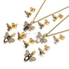 Juego de Arete y Dije de Adulto 10.210.0122.3 Oro Laminado, Diseño de Abeja, con Granate Zirconia Cubica and Blanca Micro Pave, Pulido, Tono Dorado