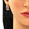 Juego de Arete y Dije de Adulto 10.210.0138 Oro Laminado, Diseño de Búho, con Amatista Zirconia Cubica and Blanca Micro Pave, Pulido, Tono Dorado
