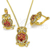 Juego de Arete y Dije de Adulto 10.210.0138.1 Oro Laminado, Diseño de Búho, con Granate Zirconia Cubica and Blanca Micro Pave, Pulido, Tono Dorado