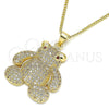 Collares con Dije 04.156.0198.20 Oro Laminado, Diseño de Osito, con Blanca and Granate Micro Pave, Pulido, Tono Dorado (02 MM Thickness, 20 Inches Length)